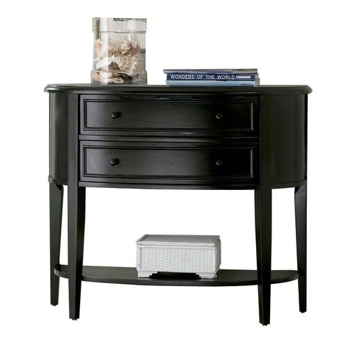 Powell Antique Black Rubberwood Half Round Console And Regarding Natural And Caviar Black Console Tables (View 8 of 20)