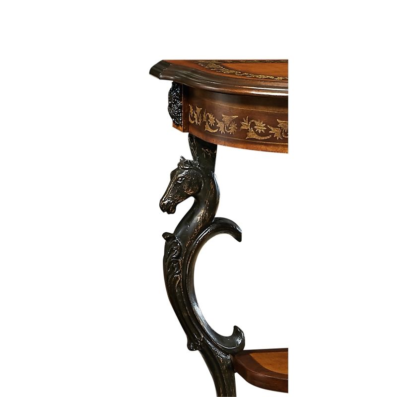 Powell Masterpiece Floral Demilune Metal And Wood Console Within Brown Wood And Steel Plate Console Tables (Photo 12 of 20)