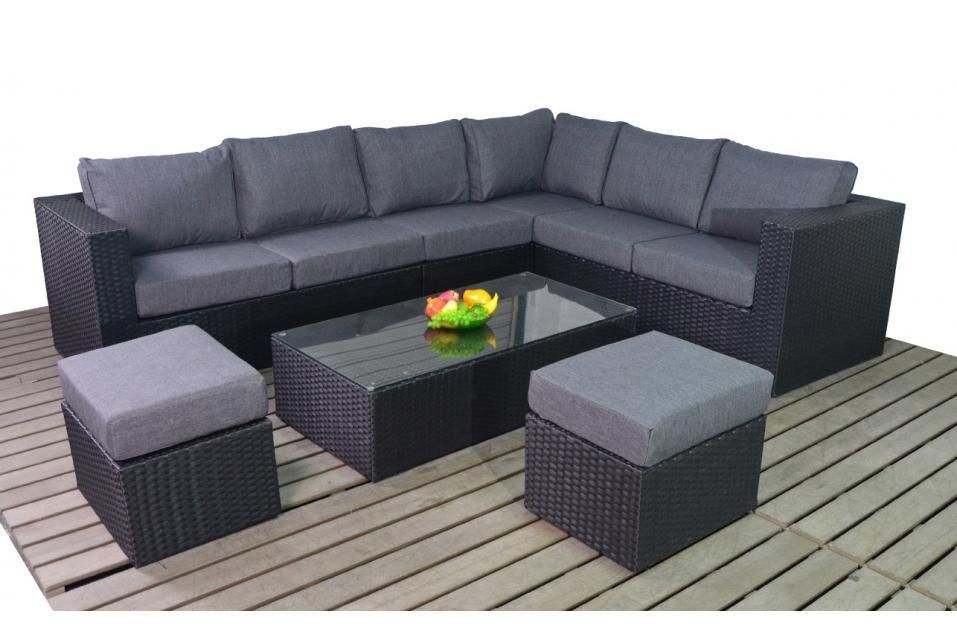 Prestige Right Large Black Rattan Large Corner Sofa With Black And Tan Rattan Console Tables (View 7 of 20)