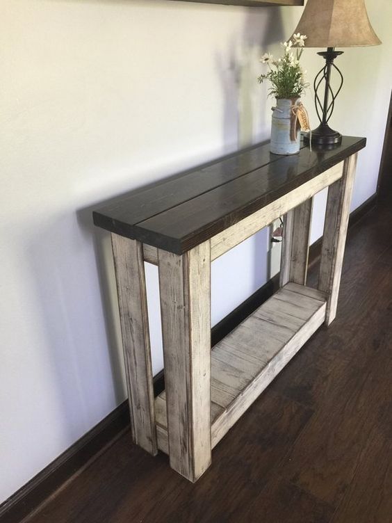 Primitive Distressed Solid Wood Entryway Table, Hallway With Square Weathered White Wood Console Tables (View 5 of 20)