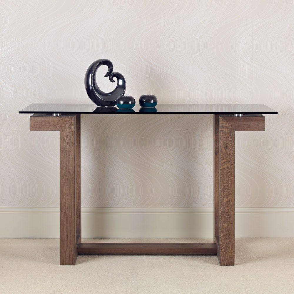 Primo Oak & Glass Console Table 1.5m – Con Tempo Furniture Within Glass Console Tables (Photo 20 of 20)