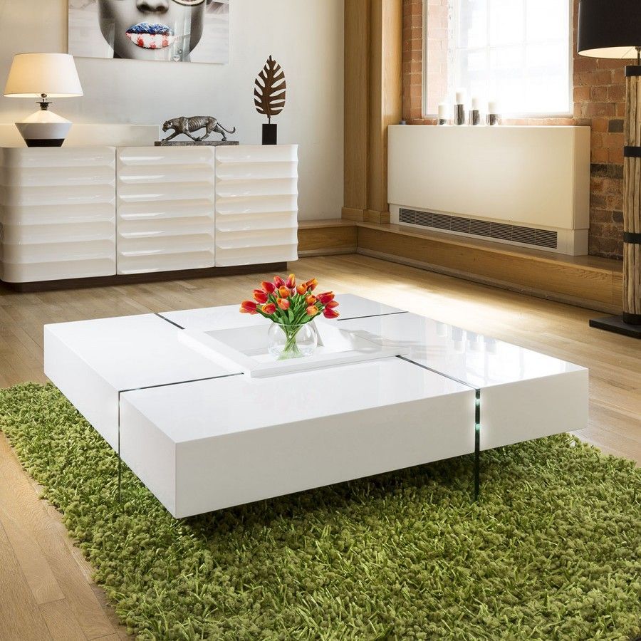 Quatropi Modern Large White Gloss Coffee Table 1194mm For Square High Gloss Console Tables (View 4 of 20)