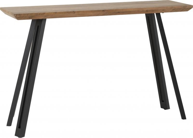 Quebec Straight Edge Console Table In Medium Oak Effect Inside Black And Oak Brown Console Tables (View 3 of 20)