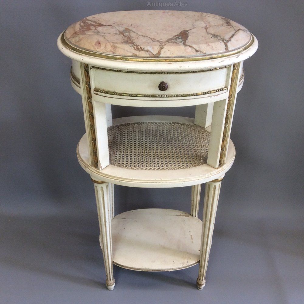 Rare Pair Of French Oval Painted Bedside Tables – Antiques Inside Oval Corn Straw Rope Console Tables (View 17 of 20)