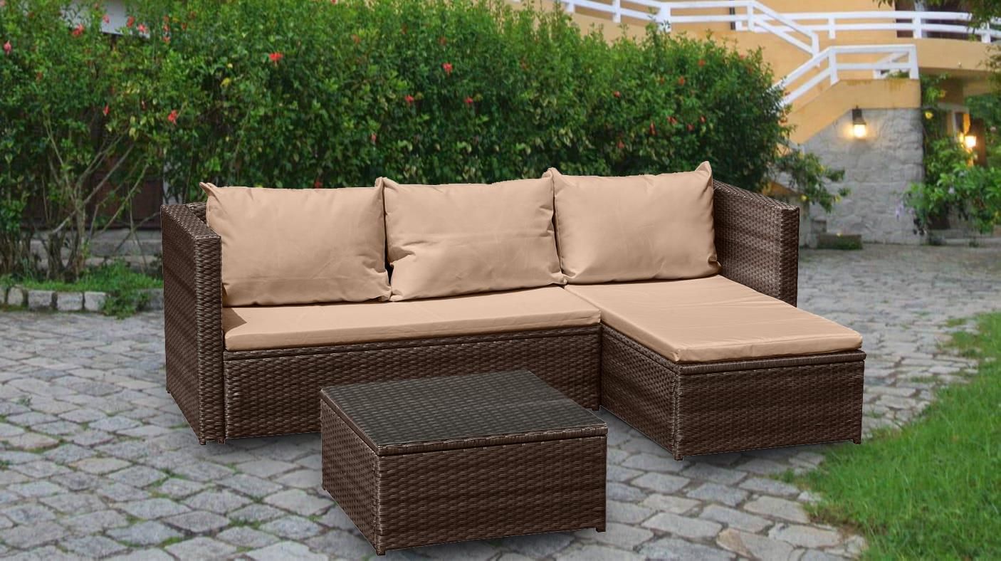 Rattan Sofa Set Garden Corner L Shaped Outdoor Patio With Black And Tan Rattan Console Tables (Photo 11 of 20)