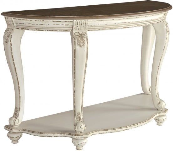 Realyn White And Brown Sofa Table From Ashley | Coleman With Regard To Barnside Round Console Tables (View 2 of 20)