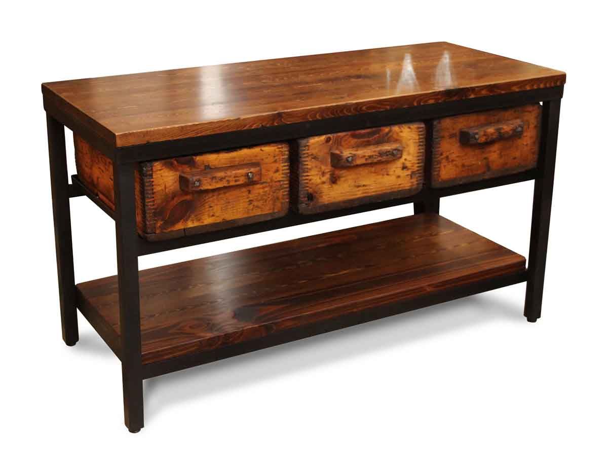 Reclaimed Pine Three Wood Drawer Console Table | Olde Good Intended For Reclaimed Wood Console Tables (View 13 of 20)