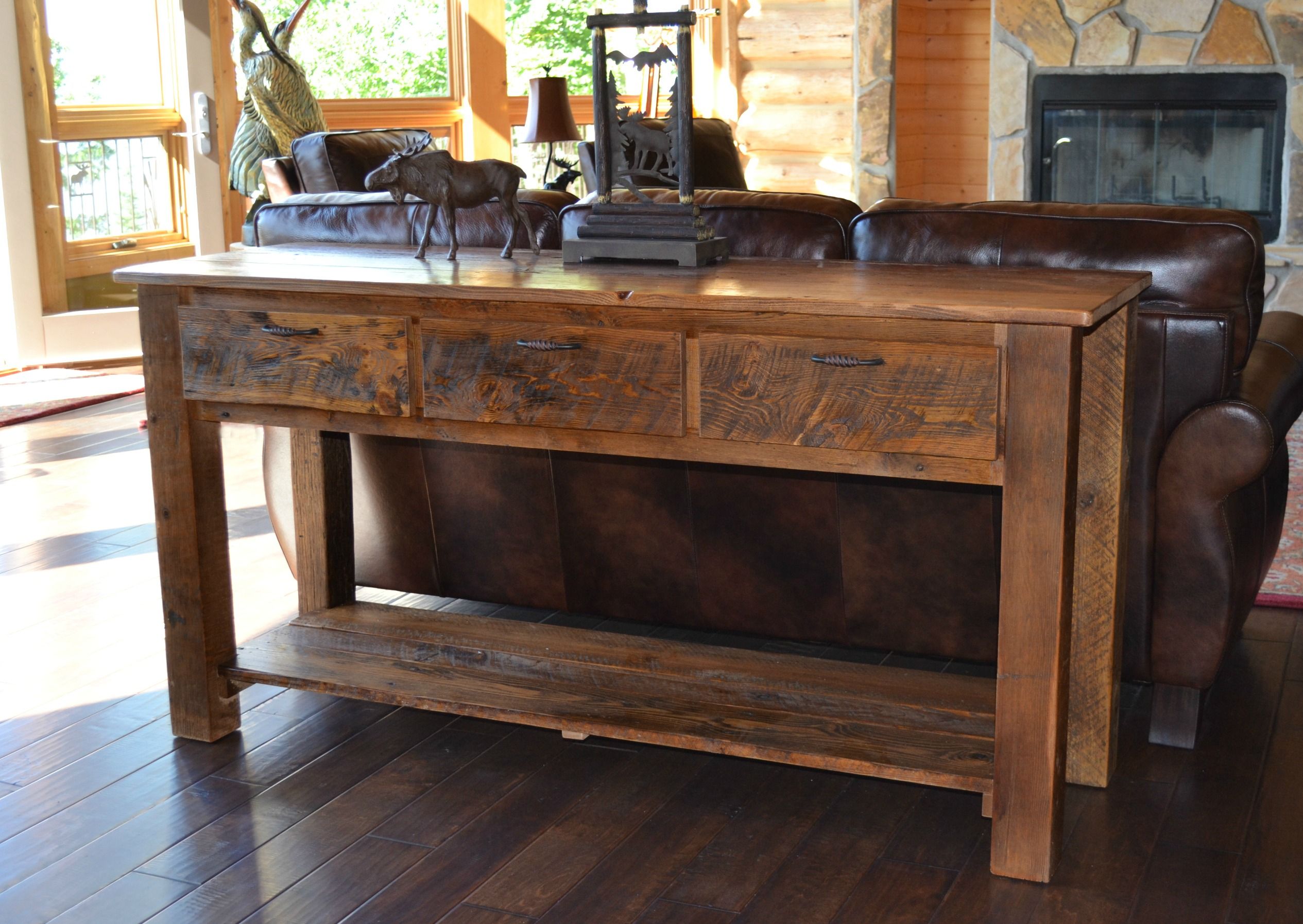 Reclaimed Teton 3 Drawer Sofa Table | Rustic Furniture Within Rustic Espresso Wood Console Tables (Photo 11 of 20)