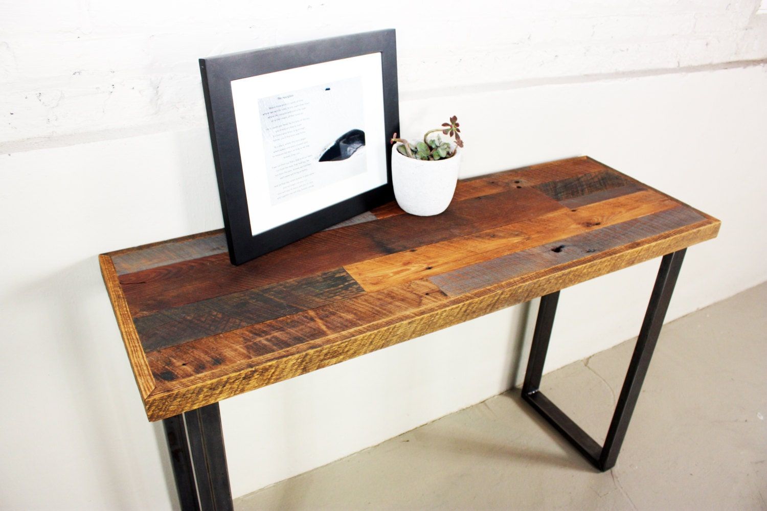 Reclaimed Wood Console Table Patchwork Entryway Table Hall Intended For Barnwood Console Tables (View 15 of 20)