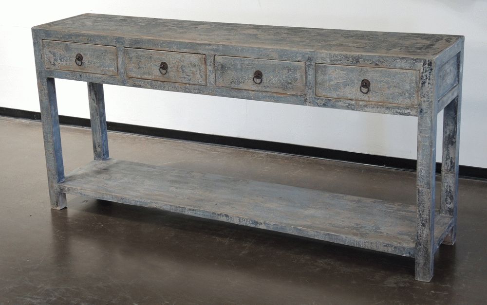 Reclaimed Wood Hand Painted Console Table With Drawers Throughout Reclaimed Wood Console Tables (Photo 15 of 20)