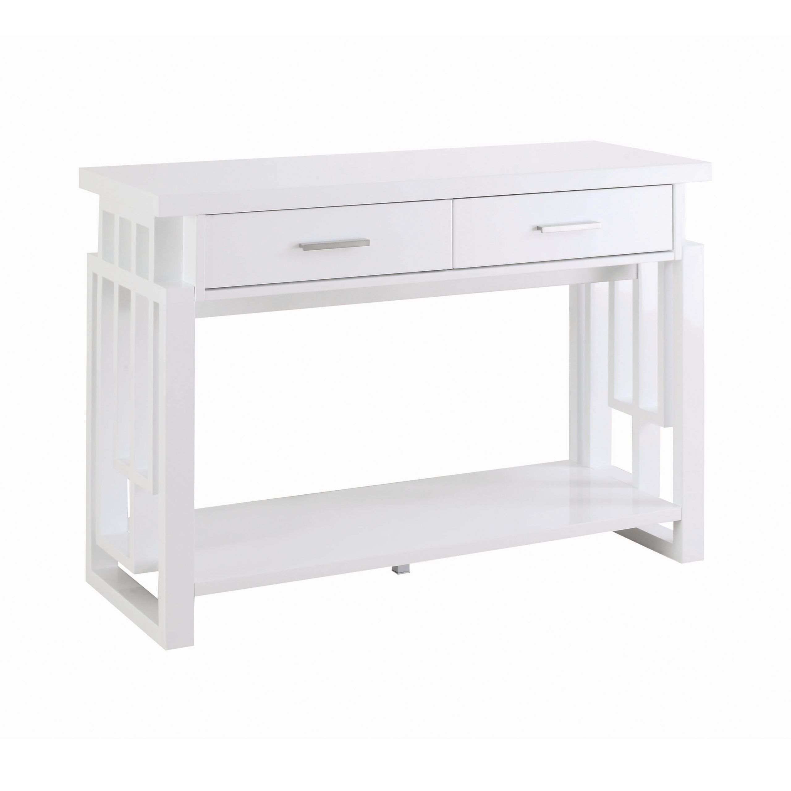 Rectangular 2 Drawer Sofa Table High Glossy White – Coaster With White Gloss And Maple Cream Console Tables (View 17 of 20)
