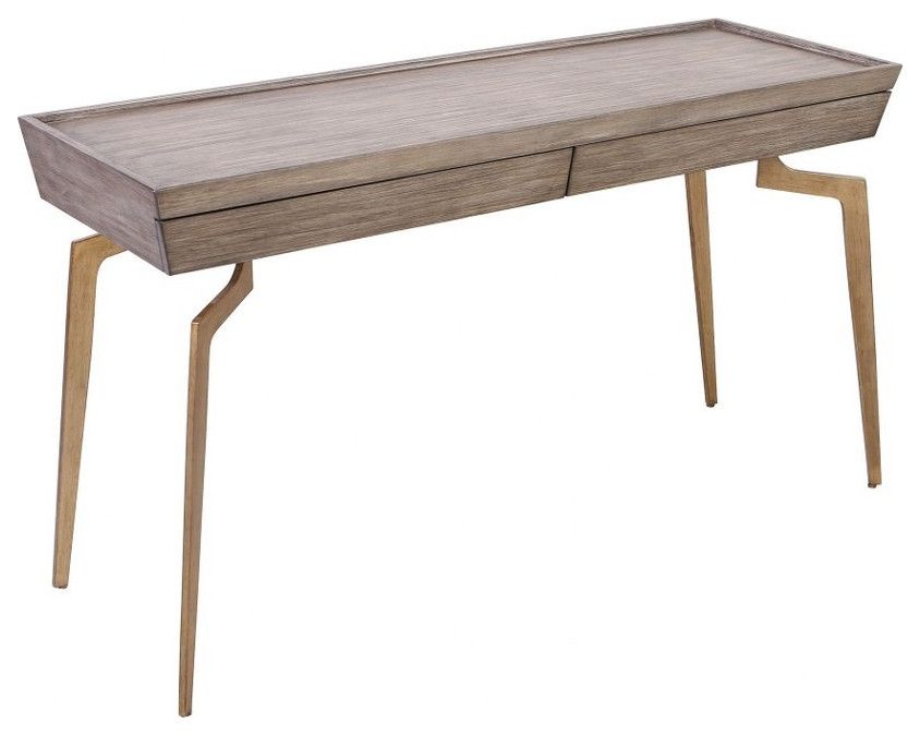 Rectangular Console Table In Soft Gold Grey Birch Veneer Throughout Gray And Gold Console Tables (Photo 2 of 20)