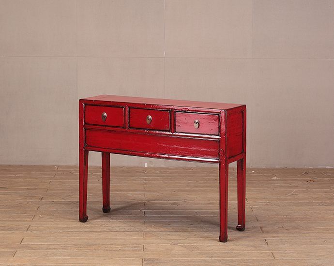 Red High Lacquer 3 Drawer Console Table – Nookdeco Within Vintage Coal Console Tables (View 16 of 20)