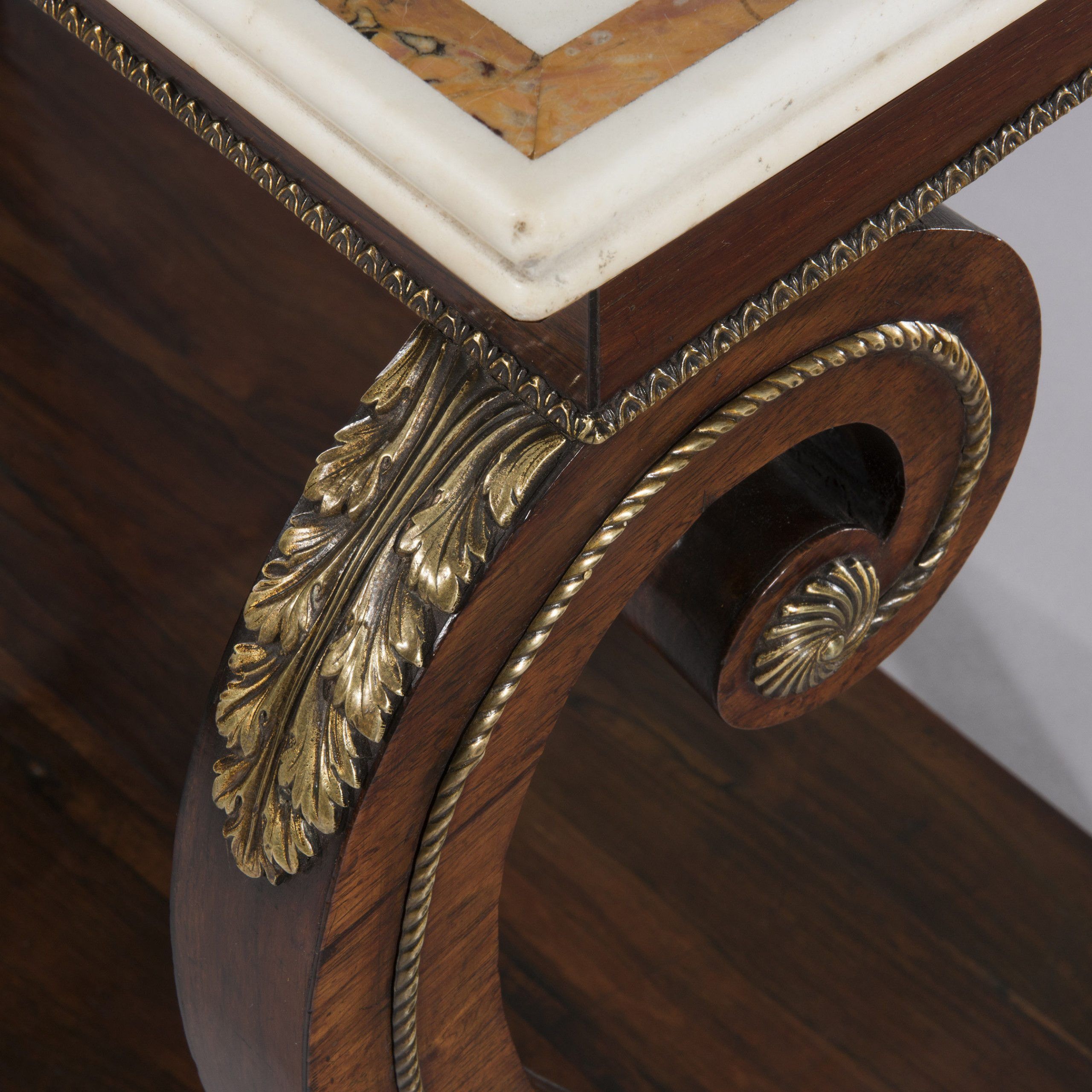 Regency Rosewood & Brass Mounted Marble Top Console Table For Marble Console Tables (Photo 18 of 20)