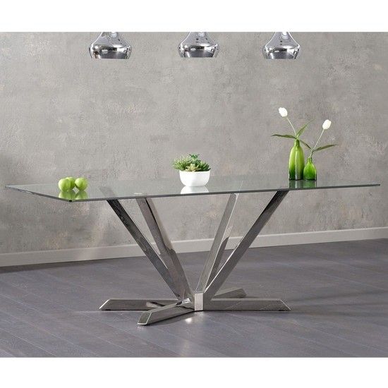 Renato Glass Rectangular Dining Table With Chrome Legs Throughout Chrome And Glass Rectangular Console Tables (View 18 of 20)