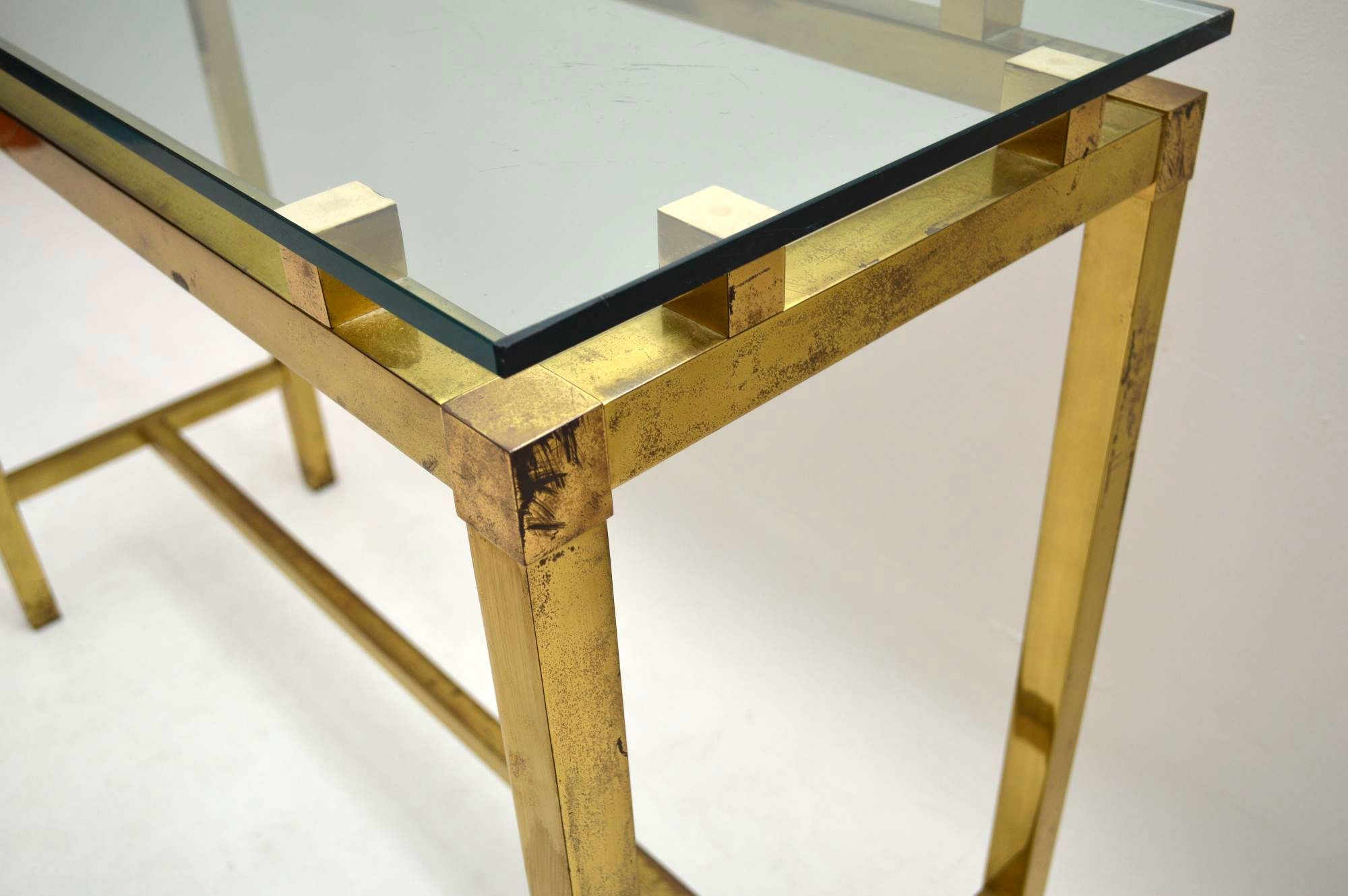 Retro Brass & Glass Console Table Vintage 1970's For Brass Smoked Glass Console Tables (View 19 of 20)
