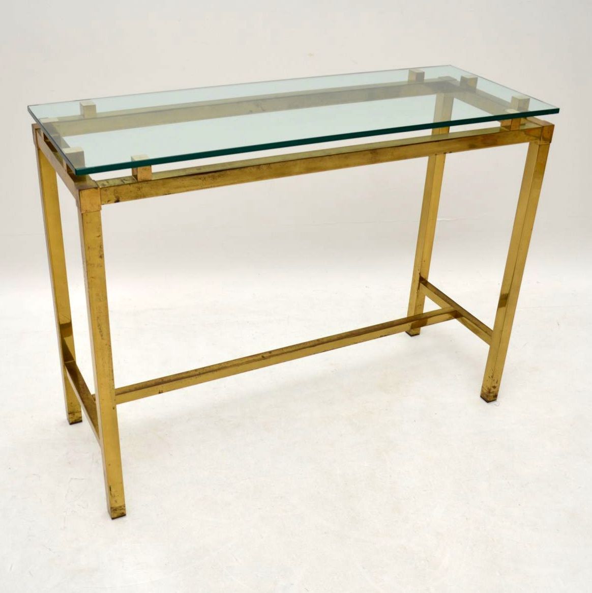 Retro Brass & Glass Console Table Vintage 1970's In Antique Silver Aluminum Console Tables (Photo 19 of 20)