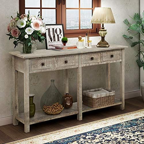 Retro Console Table Sofa Table For Entryway With Drawers Regarding Gray Wash Console Tables (Photo 13 of 20)