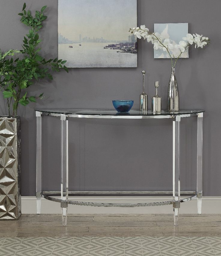 Reva Sofa Table In Clear Acrylic, Chrome & Clear Glass Inside Glass And Chrome Console Tables (View 12 of 20)