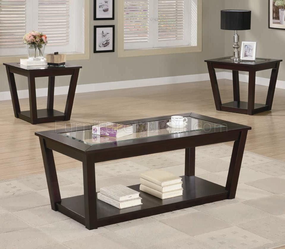 Rich Cappuccino Finish Modern 3pc Coffee Table Set W/glass With Regard To Espresso Wood And Glass Top Console Tables (View 2 of 20)