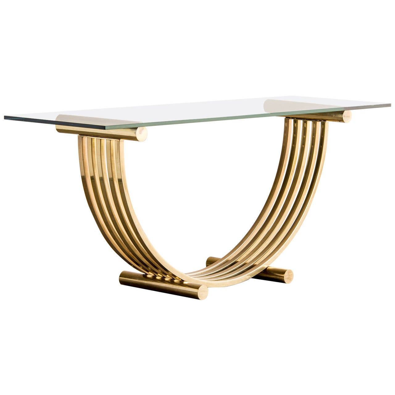Romeo Rega Midcentury Modern Brass Glass Top Console Table Pertaining To Geometric Glass Top Gold Console Tables (View 11 of 20)