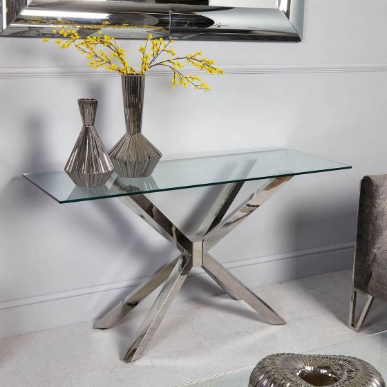 Rosa Glass & Chrome Console Table | Zurleys With Glass And Chrome Console Tables (View 16 of 20)