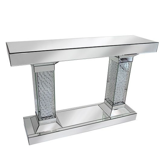 Rosalie Pedestals Console Table In Mirrored Silver With In Silver Mirror And Chrome Console Tables (View 11 of 20)