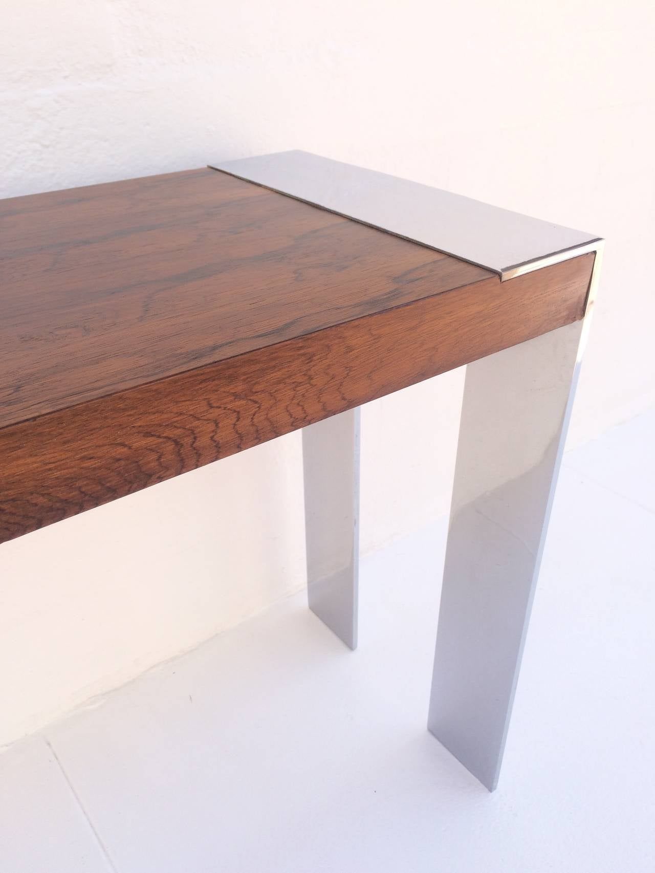 Rosewood And Polished Chrome Console Tablemilo Pertaining To Polished Chrome Round Console Tables (View 8 of 20)