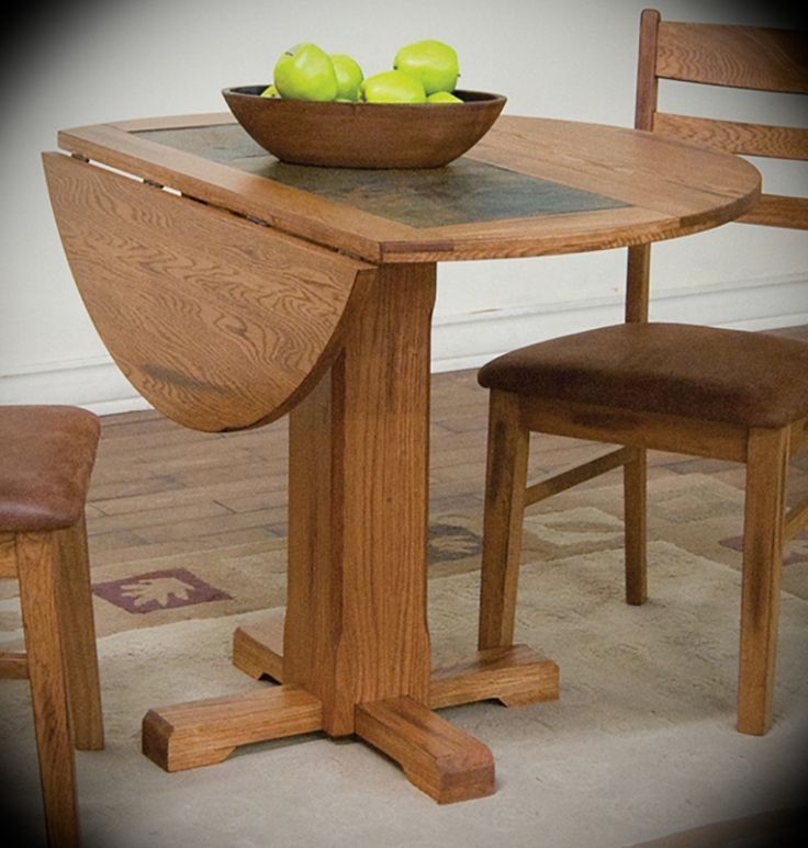 Round Drop Leaf Table W/ Slate Sedona Rustic Oak Width: 40 Throughout Leaf Round Console Tables (View 4 of 20)