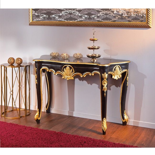 Royal Vintage Console Table Baroque Style In Black And Gold Within Antique Blue Gold Console Tables (Photo 10 of 20)