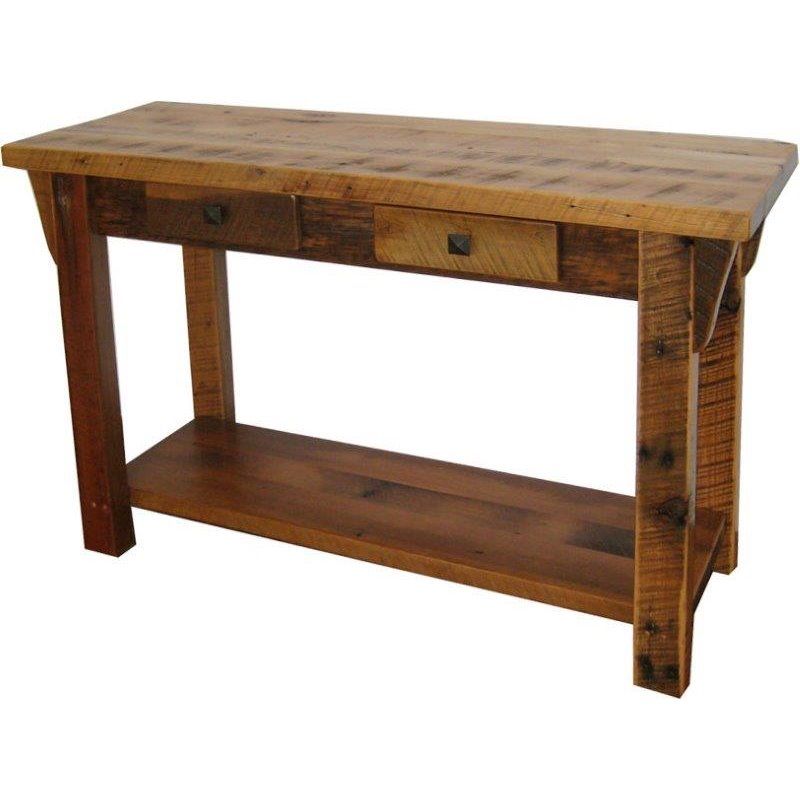 Rustic Barn Wood Sofa Table With Shelf Throughout Rustic Espresso Wood Console Tables (View 18 of 20)