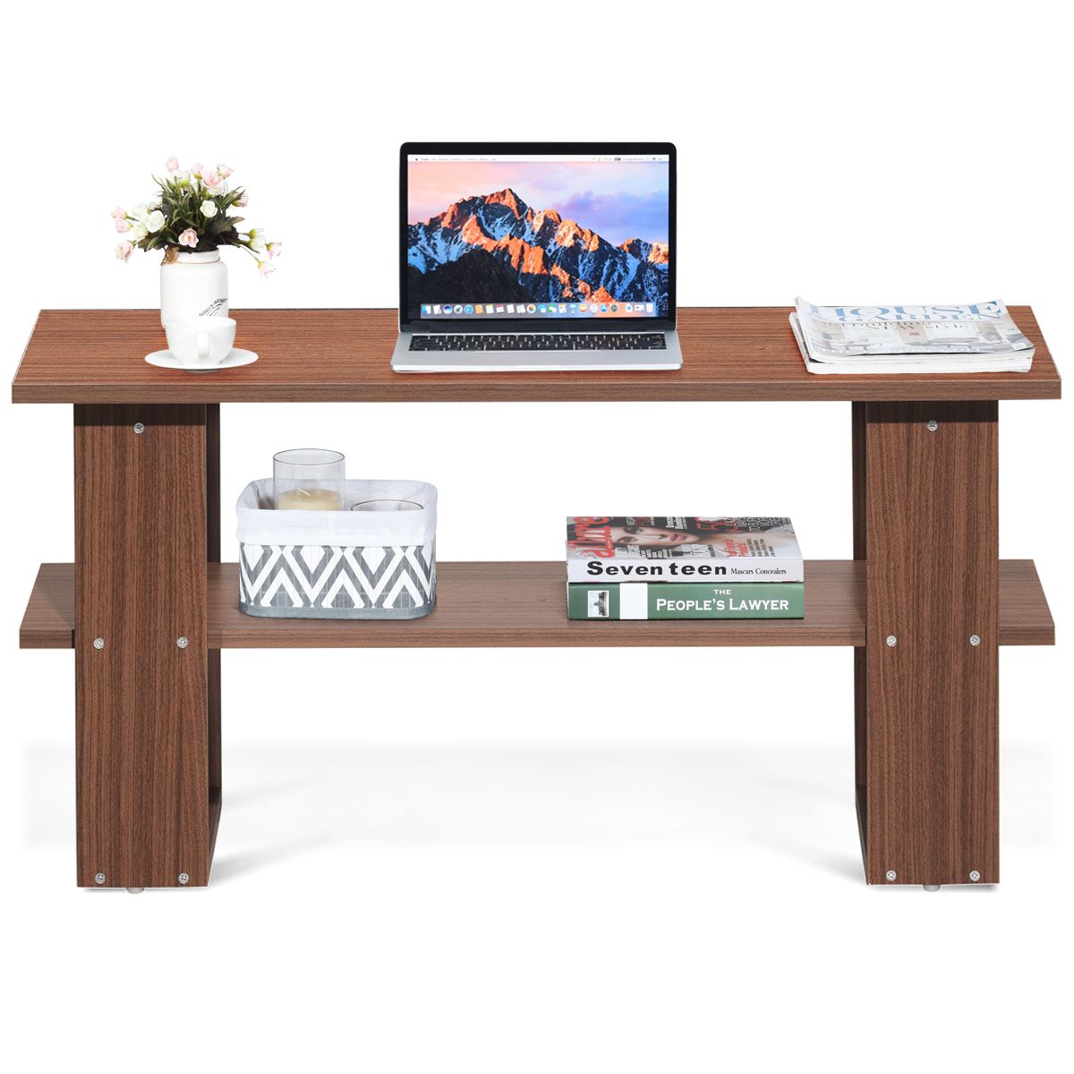 Rustic Coffee Table Wooden Rectangular Coffee Table With For Espresso Wood Storage Console Tables (Photo 8 of 20)
