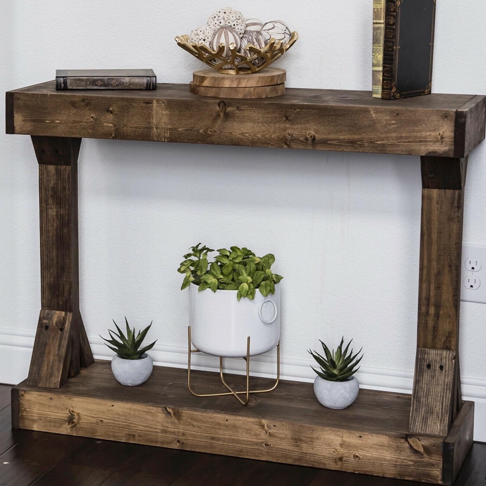 Rustic Console Accent Table Solid Wood Distressed Gray Regarding Smoke Gray Wood Console Tables (Photo 18 of 20)