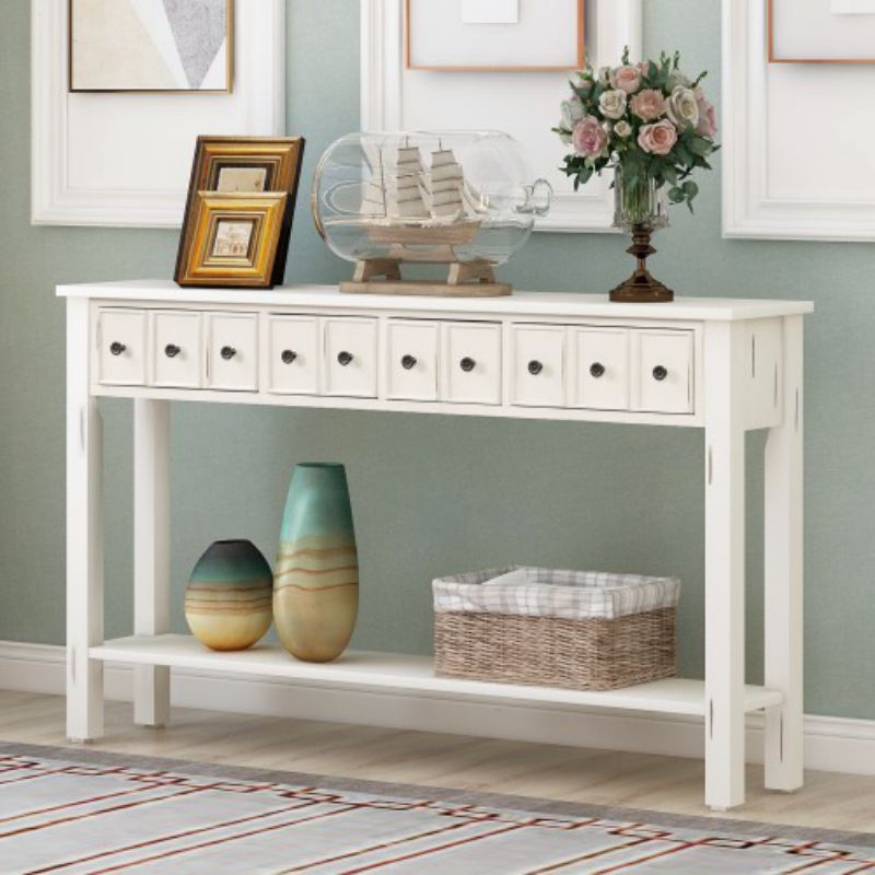 Rustic Entryway Console Table, 60" Long Sofa Table With With Regard To White Triangular Console Tables (Photo 9 of 20)