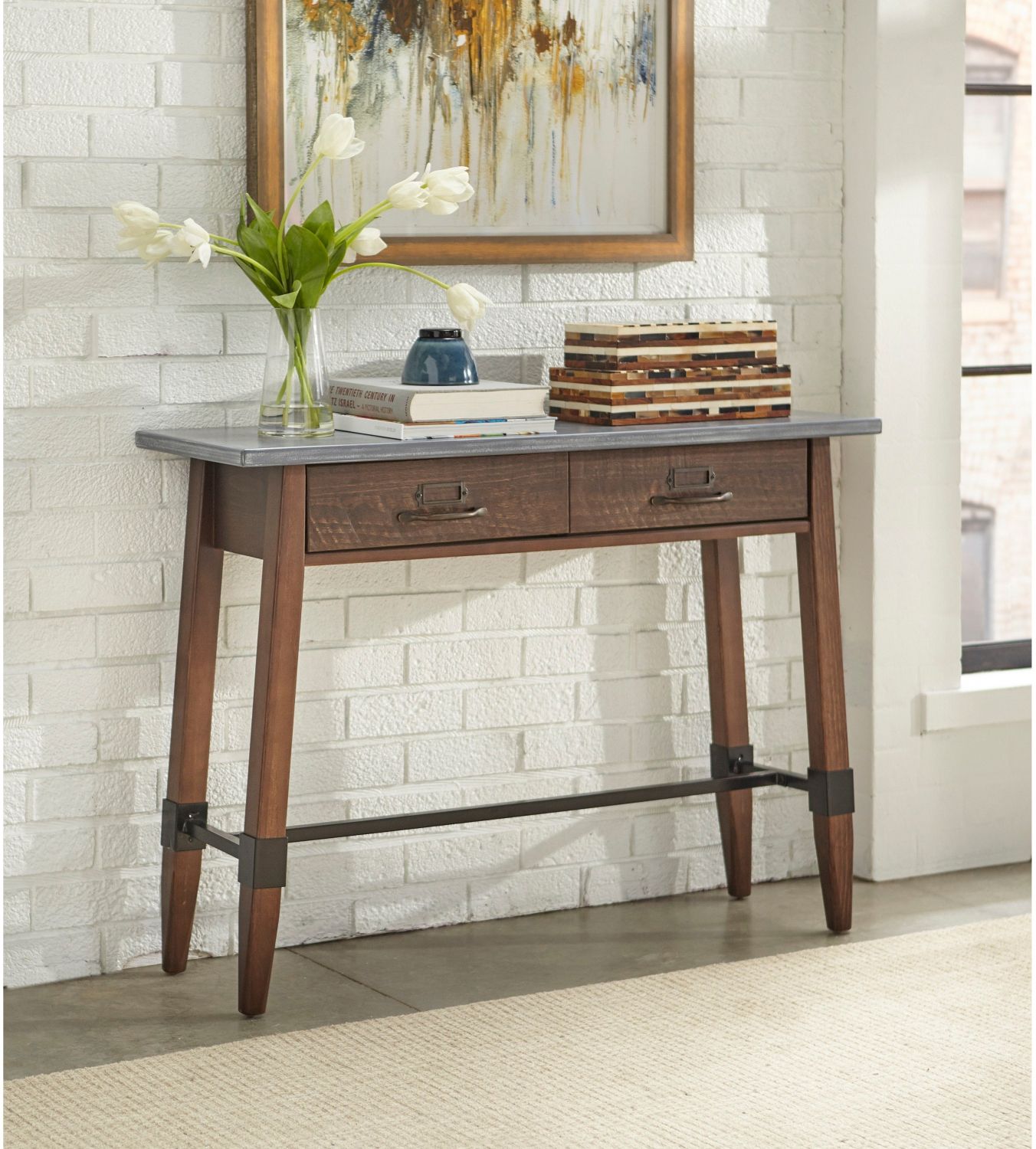 Rustic Industrial Console Sofa Table W/2 Drawers, Gray With Regard To Gray Driftwood And Metal Console Tables (View 11 of 20)