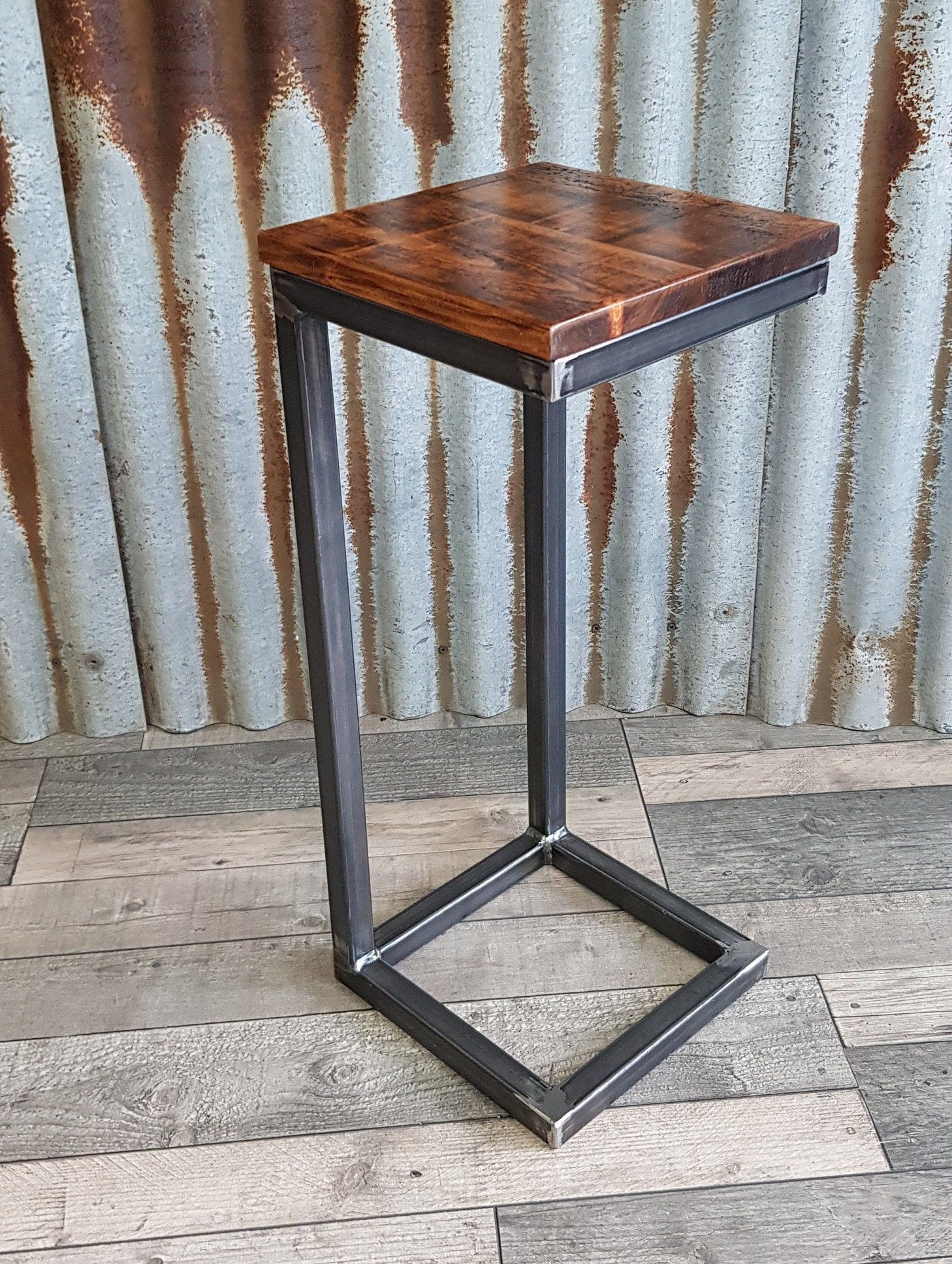 Rustic Industrial Sofa Side Table, Wooden C Shaped Lap In Barnside Round Console Tables (Photo 5 of 20)