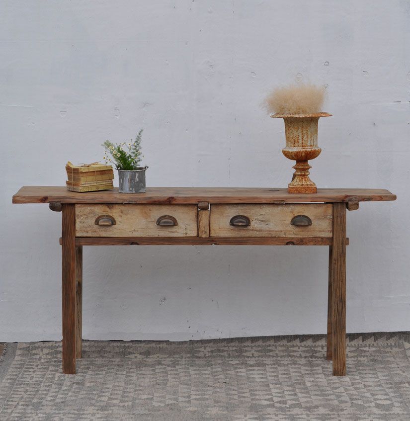 Rustic Reclaimed Two Drawer Console Table – Home Barn Vintage Regarding Reclaimed Wood Console Tables (Photo 11 of 20)