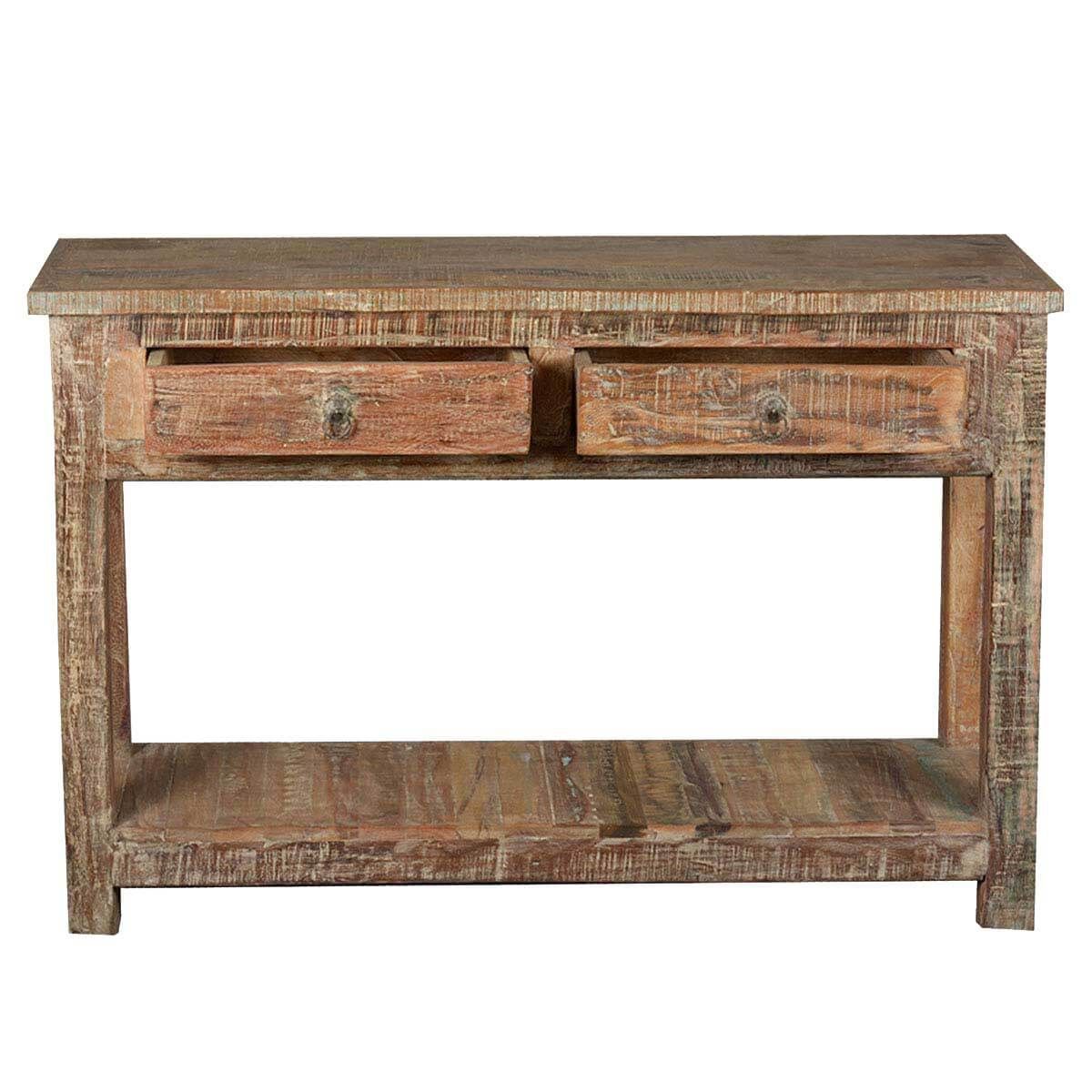 Rustic Reclaimed Wood Naturally Distressed Hall Console Table In Barnwood Console Tables (View 13 of 20)