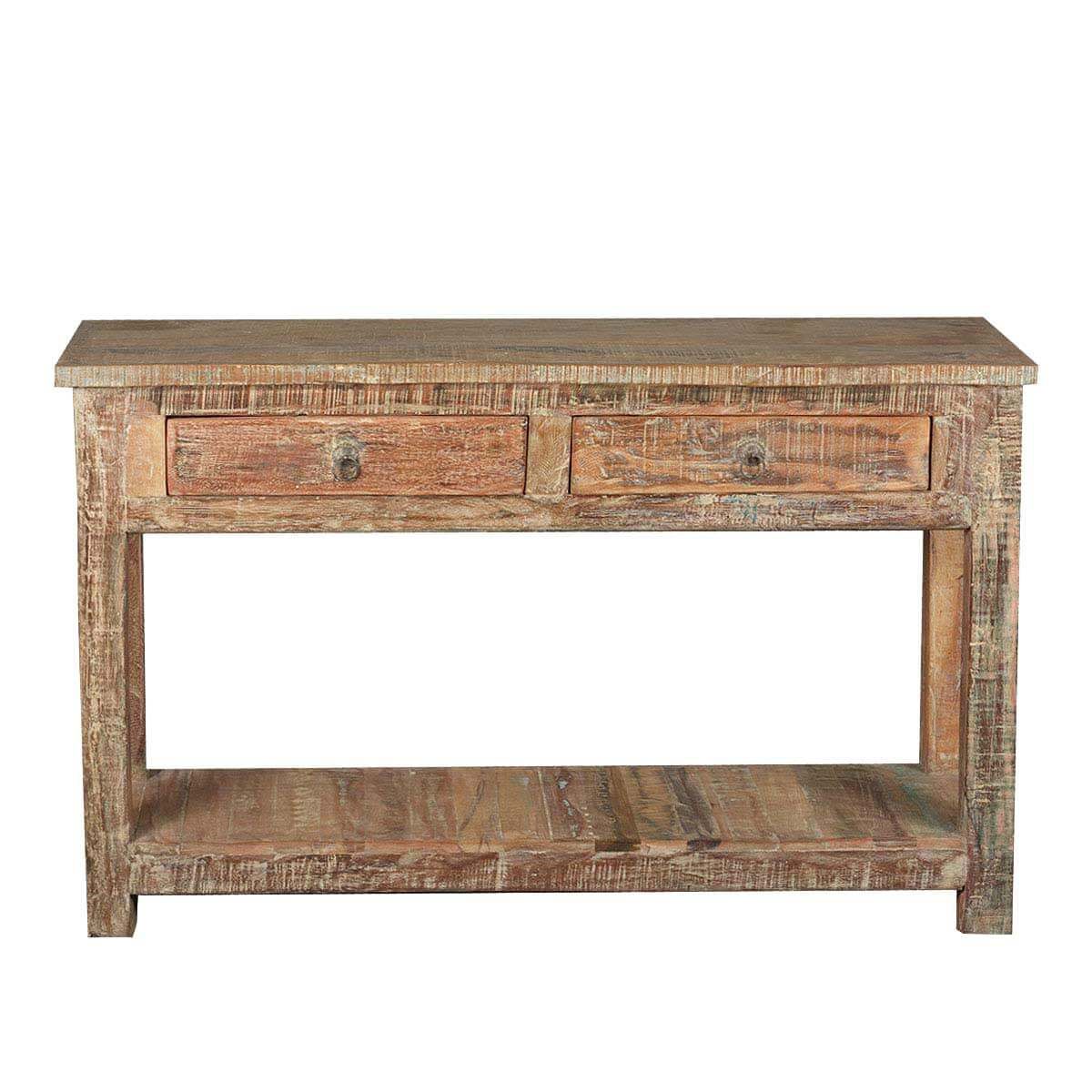 Rustic Reclaimed Wood Naturally Distressed Hall Console Table Regarding Reclaimed Wood Console Tables (View 10 of 20)