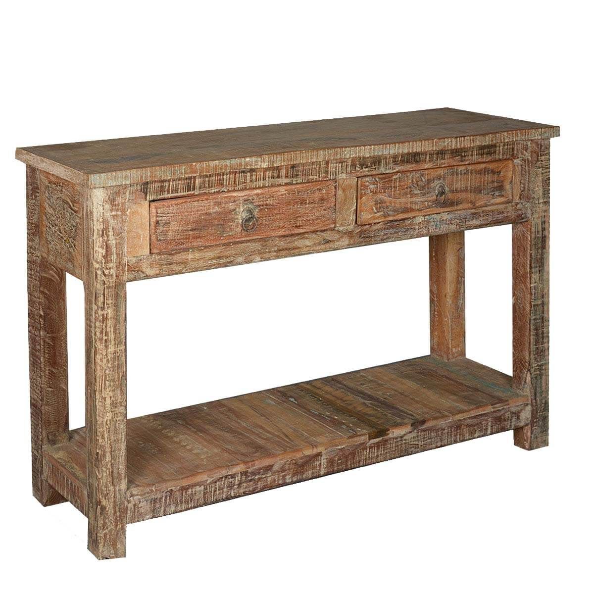 Rustic Reclaimed Wood Naturally Distressed Hall Console Table Regarding Rustic Walnut Wood Console Tables (View 15 of 20)