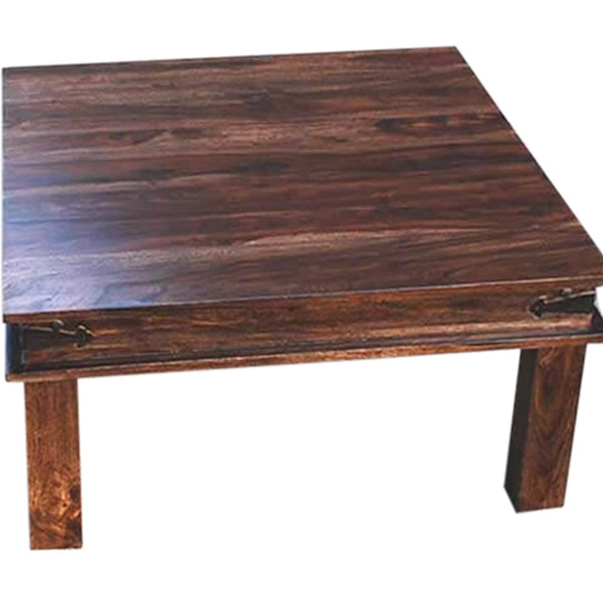 Rustic Solid Wood Square Cocktail Coffee Table Inside Rustic Espresso Wood Console Tables (Photo 4 of 20)