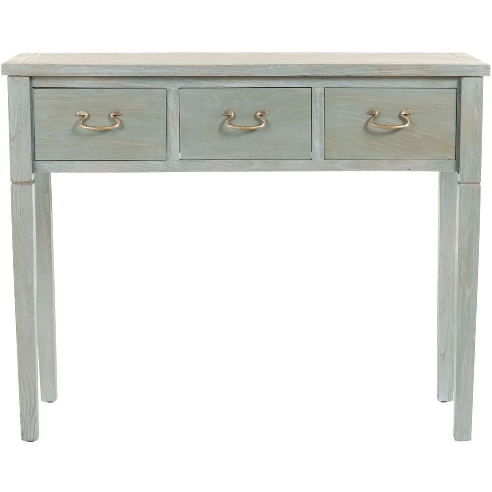 Safavieh Cindy 40 In. French Gray Standard Rectangle Wood Pertaining To Oceanside White Washed Console Tables (Photo 18 of 20)