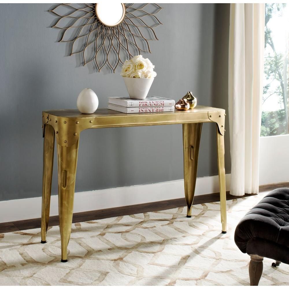Safavieh Gold Console Table Fox7206b – The Home Depot In Glass And Gold Oval Console Tables (View 7 of 20)