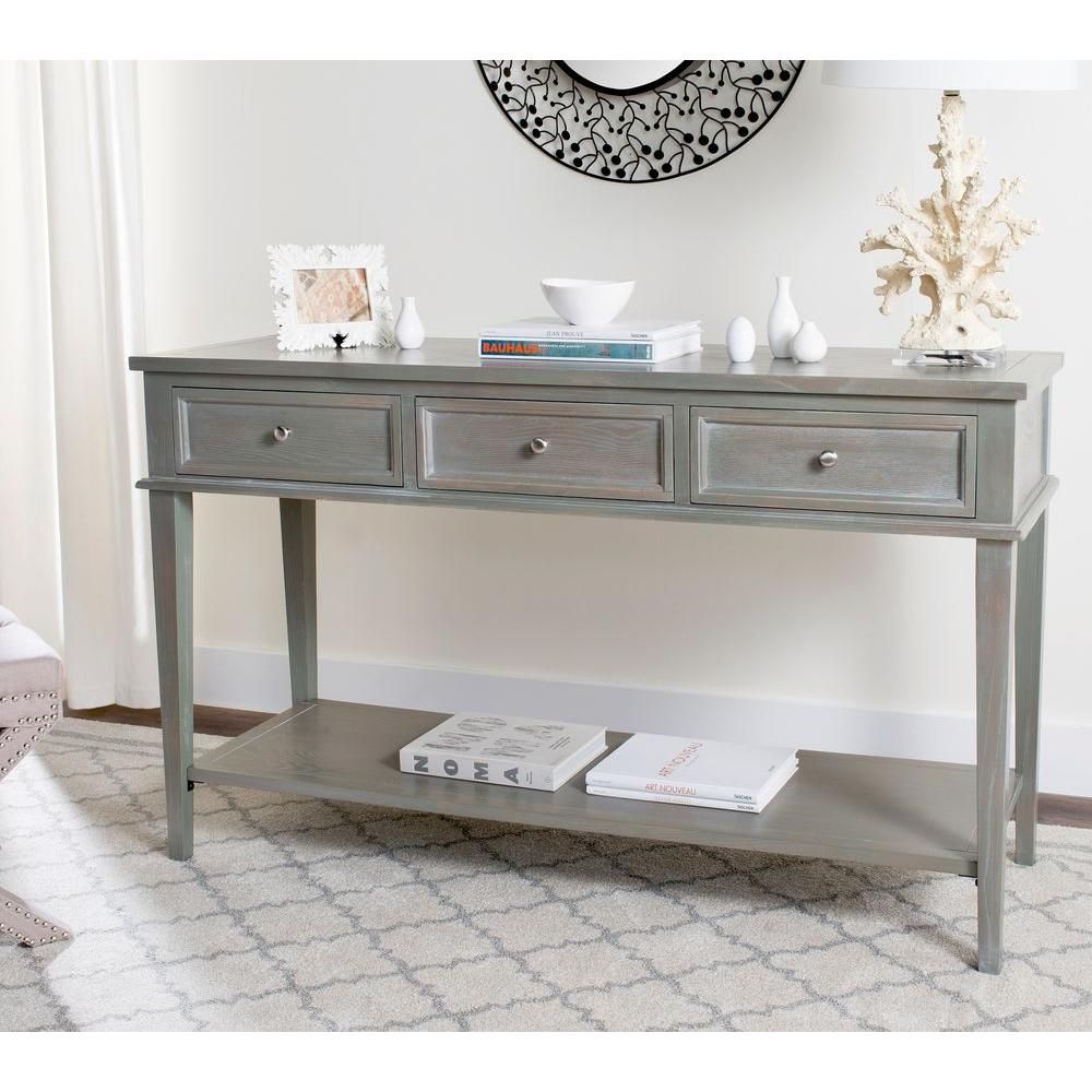 Safavieh Manelin Ash Gray Storage Console Table Amh6641c With Regard To Smoke Gray Wood Console Tables (Photo 4 of 20)