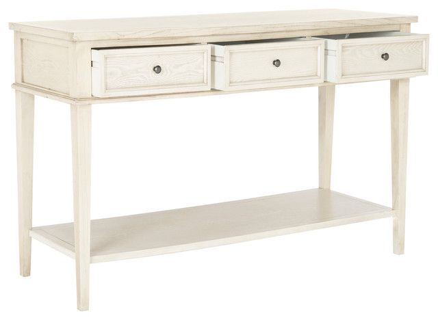 Safavieh Manelin Console, White Washed – Transitional In Oceanside White Washed Console Tables (View 3 of 20)