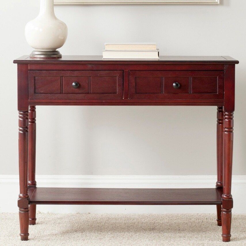 Safavieh Samantha Dark Cherry 2 Drawer Console Table Within Dark Coffee Bean Console Tables (View 13 of 20)