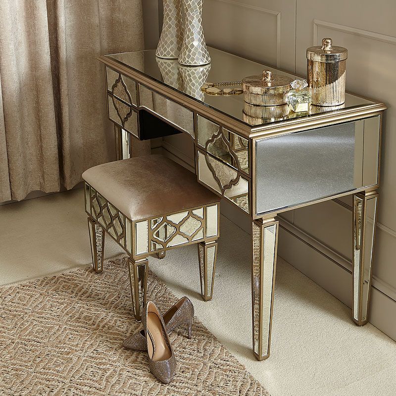Sahara Marrakech Moroccan Gold Mirrored Dressing Console Pertaining To Mirrored Console Tables (Photo 16 of 20)