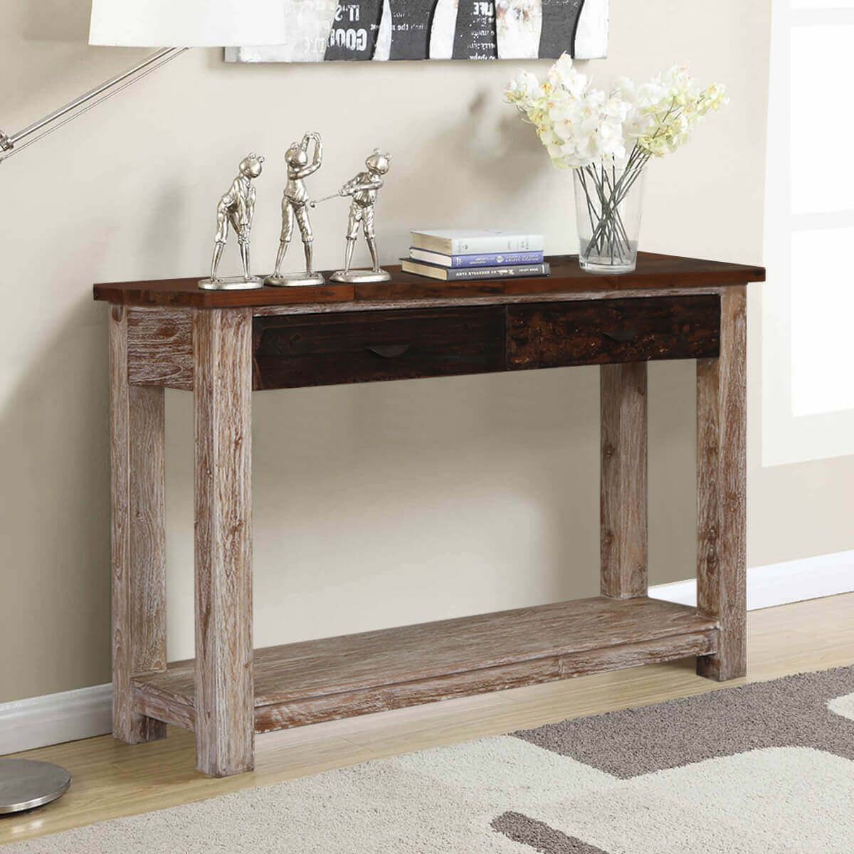 Santino Rugged Reclaimed Wood 2 Drawer Entryway Console Table With Barnwood Console Tables (Photo 16 of 20)