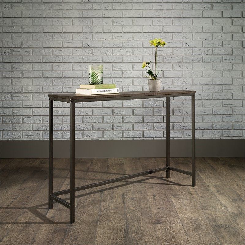 Sauder North Avenue Narrow Metal Frame Console Table In Intended For Black And Oak Brown Console Tables (View 5 of 20)