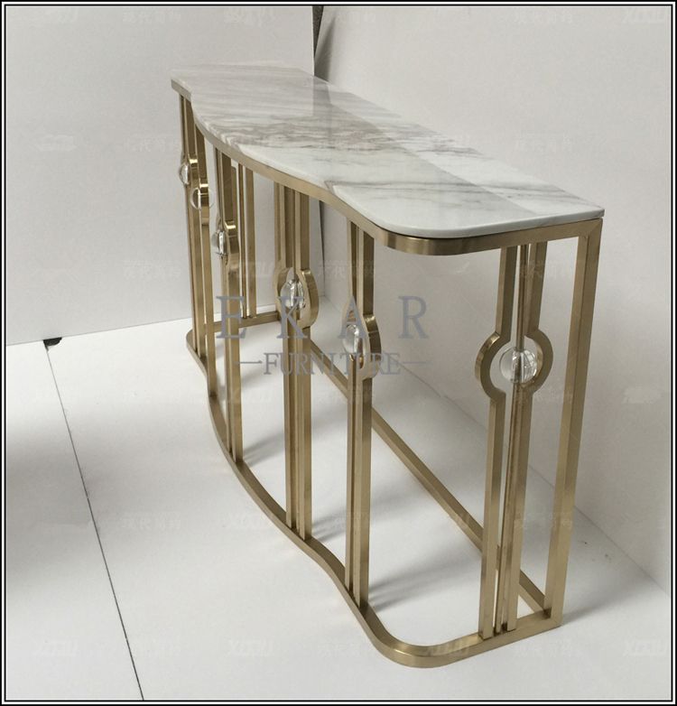 Semi Circular Designed Marble Top Hallway Console Table With Regard To Metal Legs And Oak Top Round Console Tables (Photo 15 of 20)